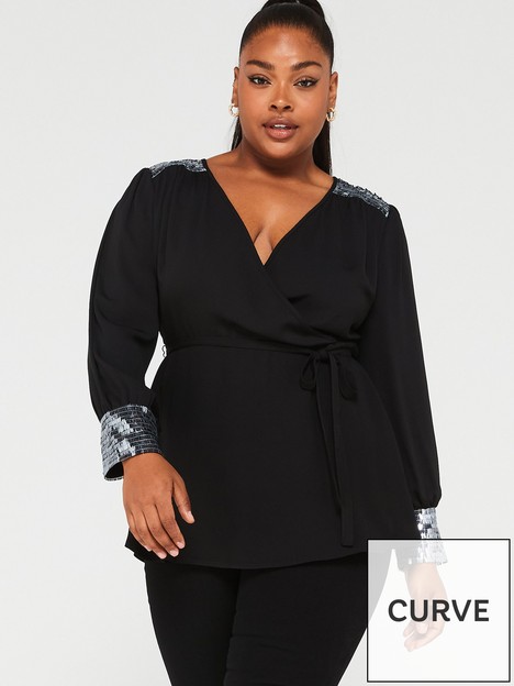 v-by-very-curve-sequin-belted-peplum-wrap-blouse