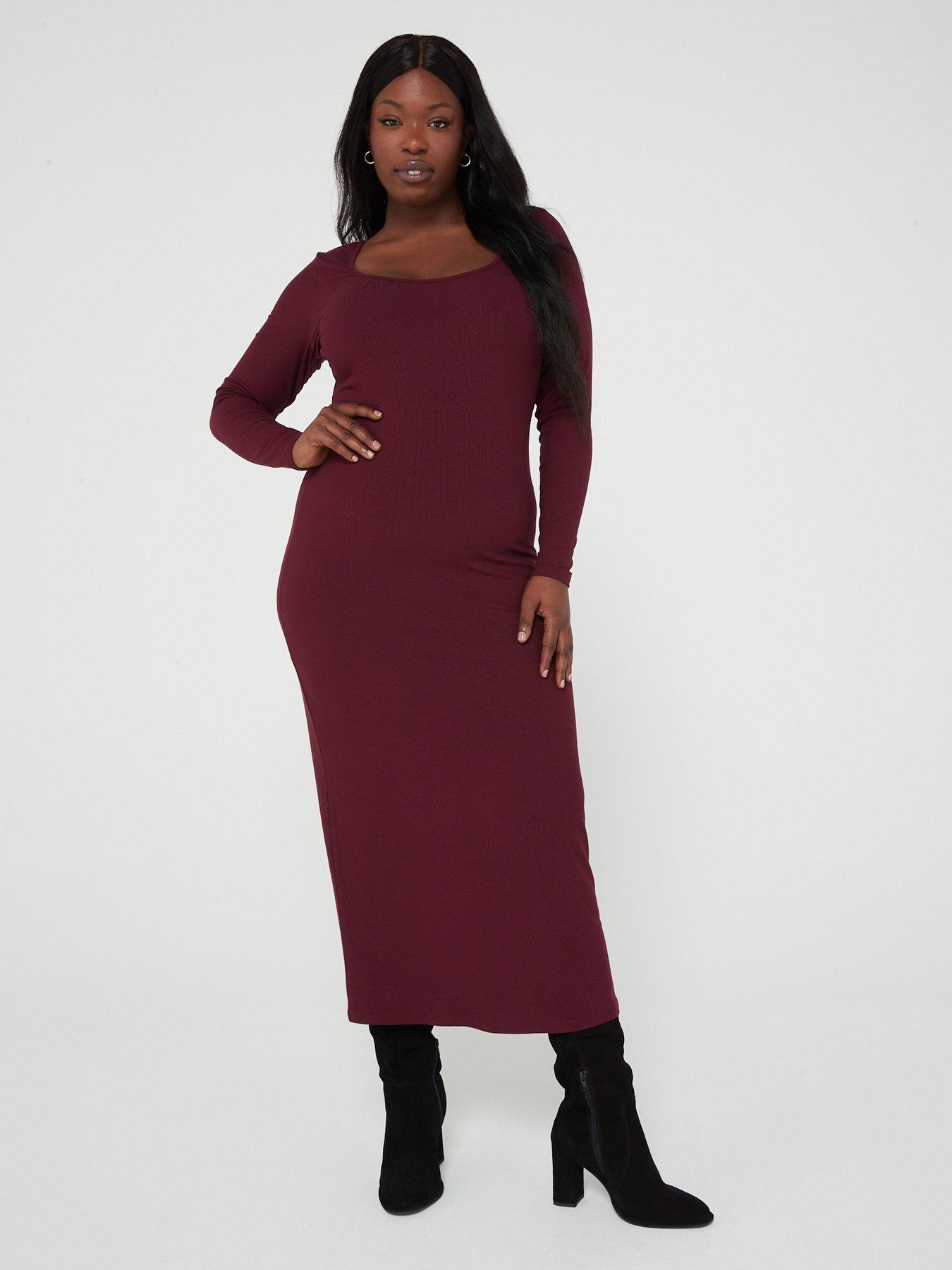 Plus size midi dress long sleeve sale