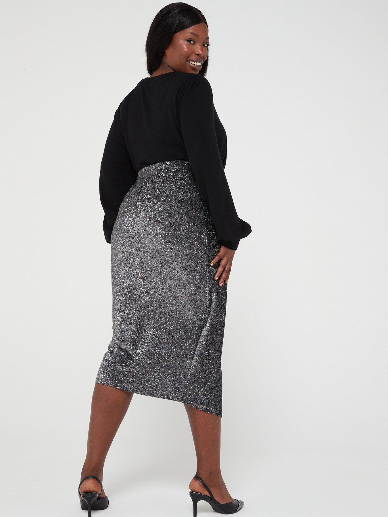 V by Very Curve Lurex Wrap Midi Pencil Skirt Grey very