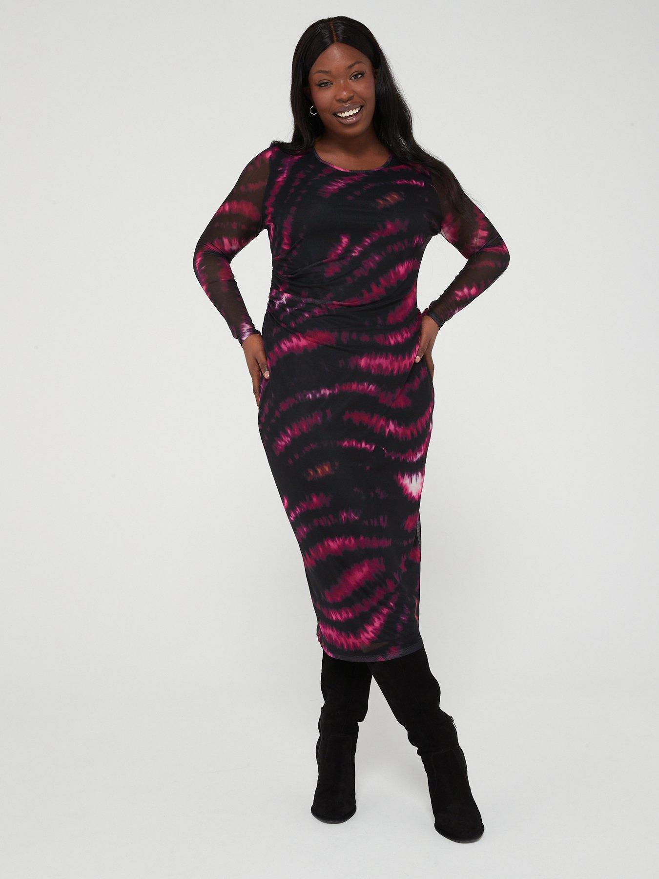 V by Very Curve Tie Dye Animal Mesh Midi Dress