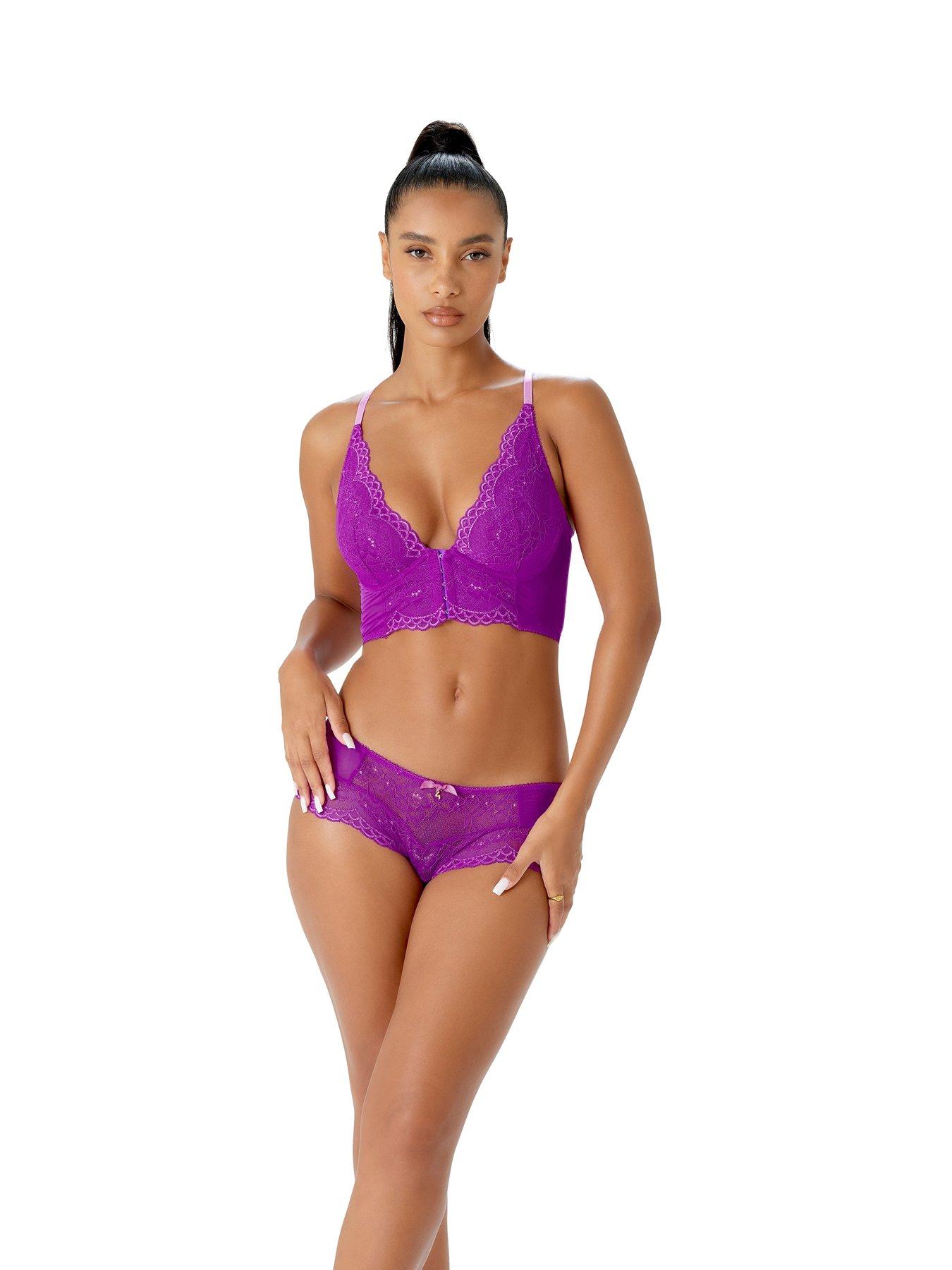 Polyester And Satin Ladies Non Padded Purple Bra And Panty Set