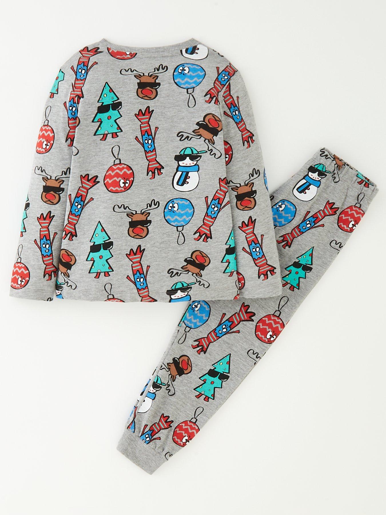 Mini V by Very Boys Sibling Christmas Cracker Xmas Pjs Grey Very