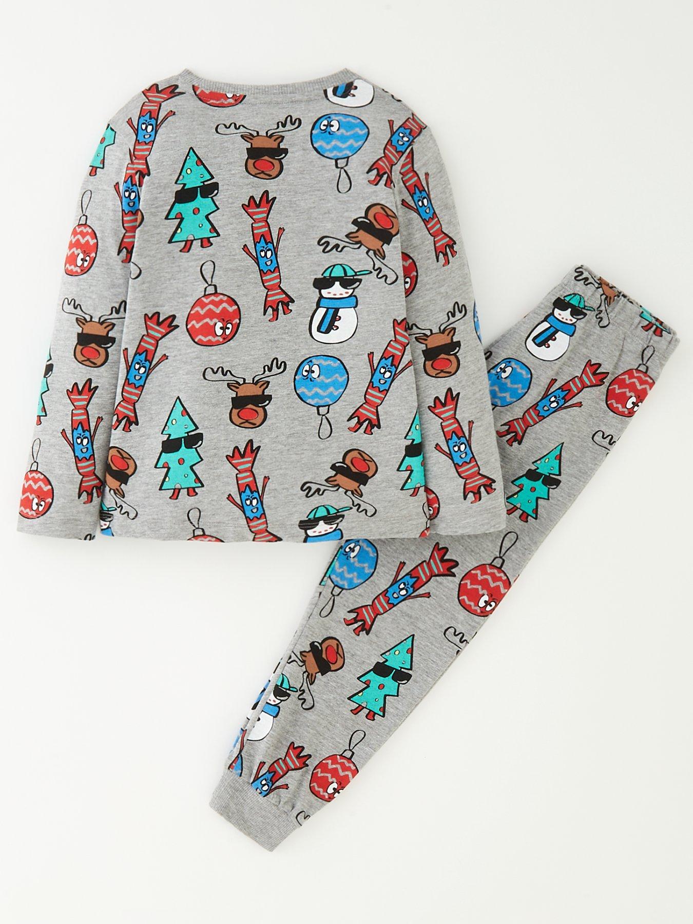 Mini V by Very Boys Sibling Christmas Cracker Xmas Pjs Grey