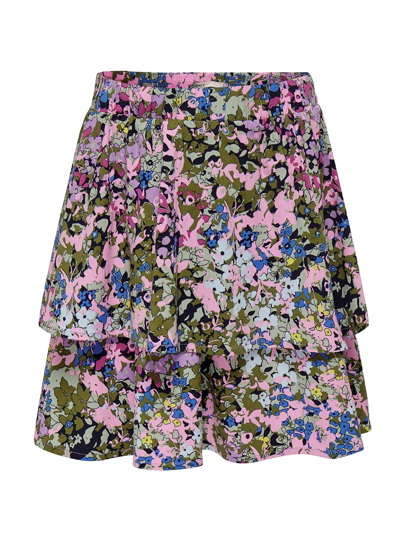 Girls Camo Flower Print Layered Skirt Abbey Stone