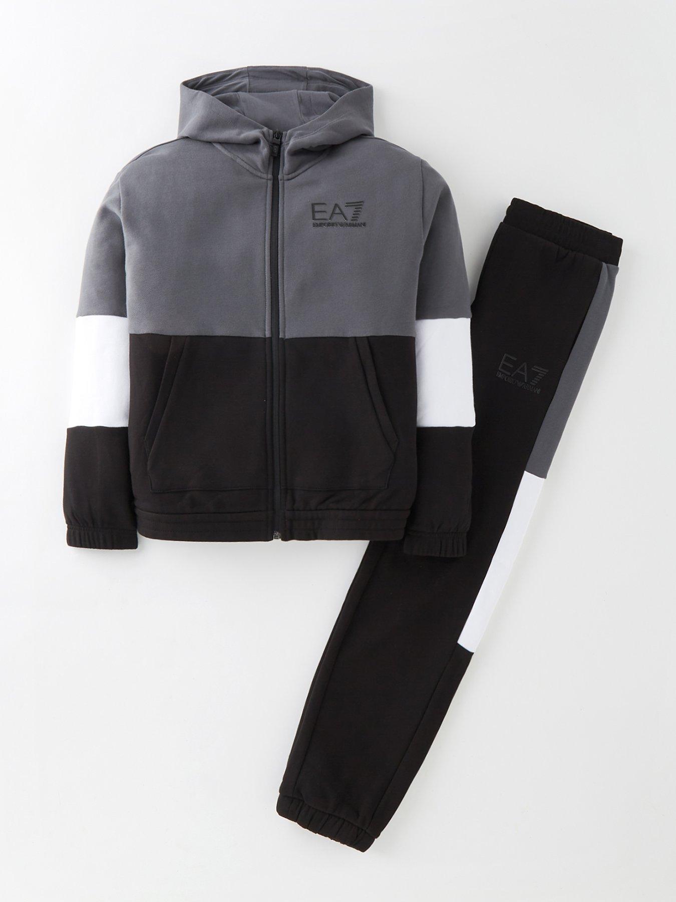 Boys Colour Block Zip Through Tracksuit Black iron Gate white