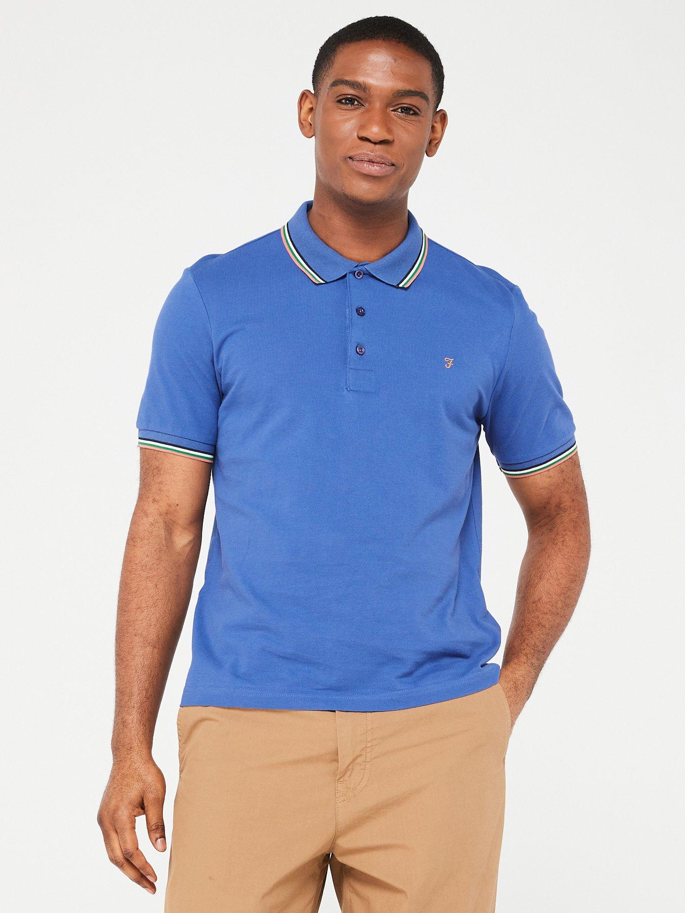 farah-alvin-short-sleeve-tipped-collar-polo-shirt-blue