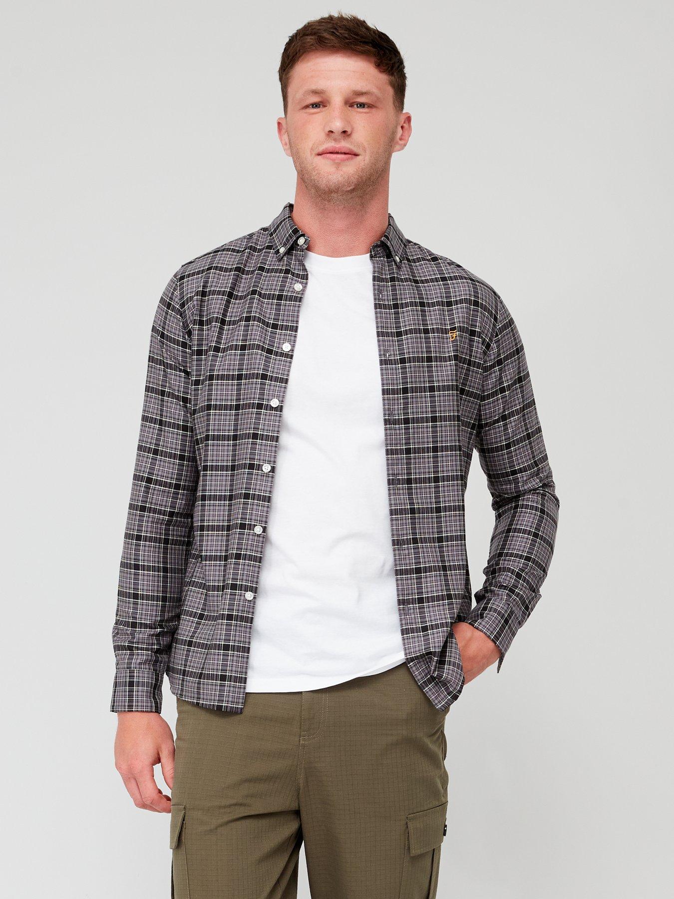 Image 1 of 5 of Farah Fraser Long Sleeve Twill Check Shirt - Dark Grey