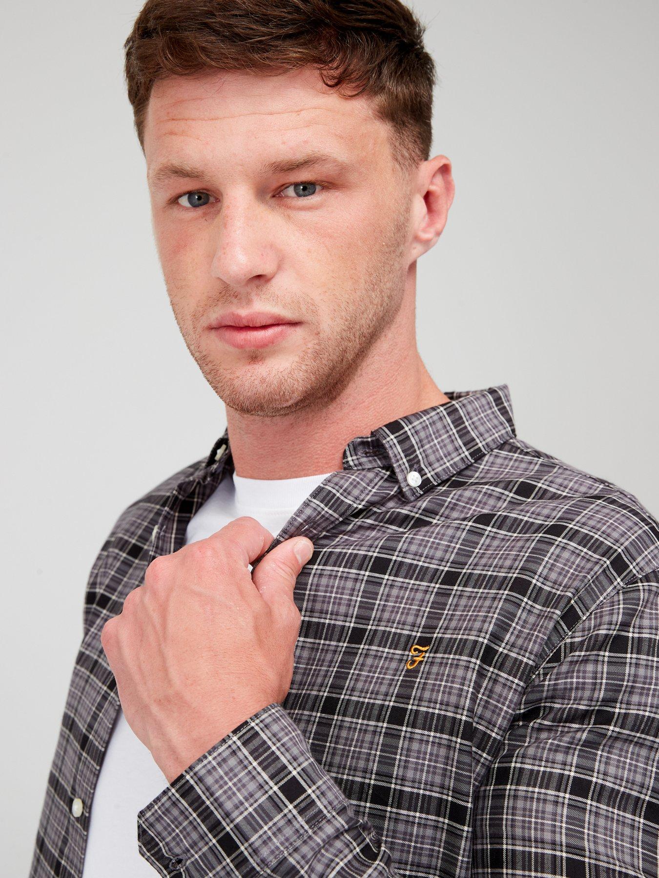 Image 4 of 5 of Farah Fraser Long Sleeve Twill Check Shirt - Dark Grey