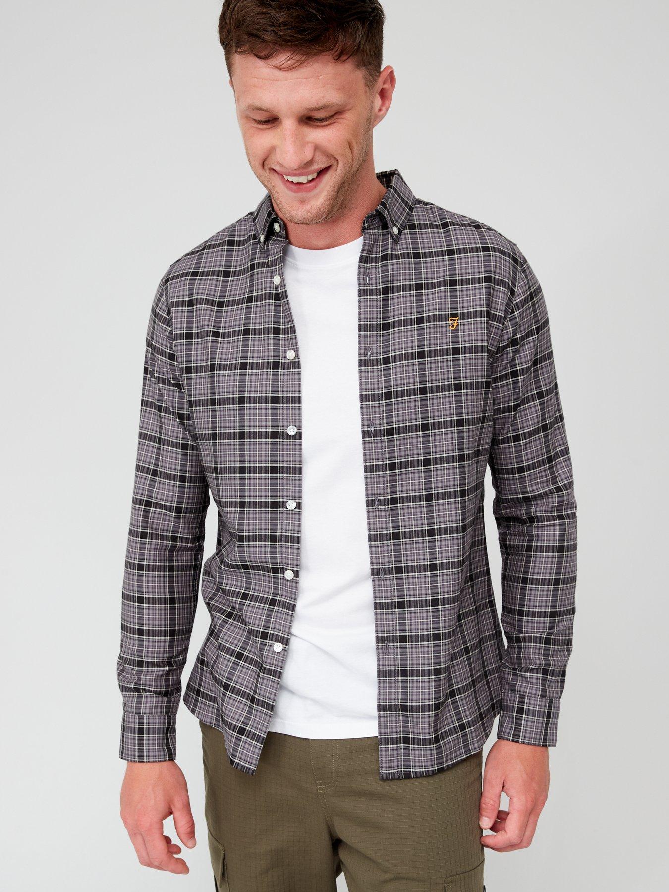 Image 5 of 5 of Farah Fraser Long Sleeve Twill Check Shirt - Dark Grey