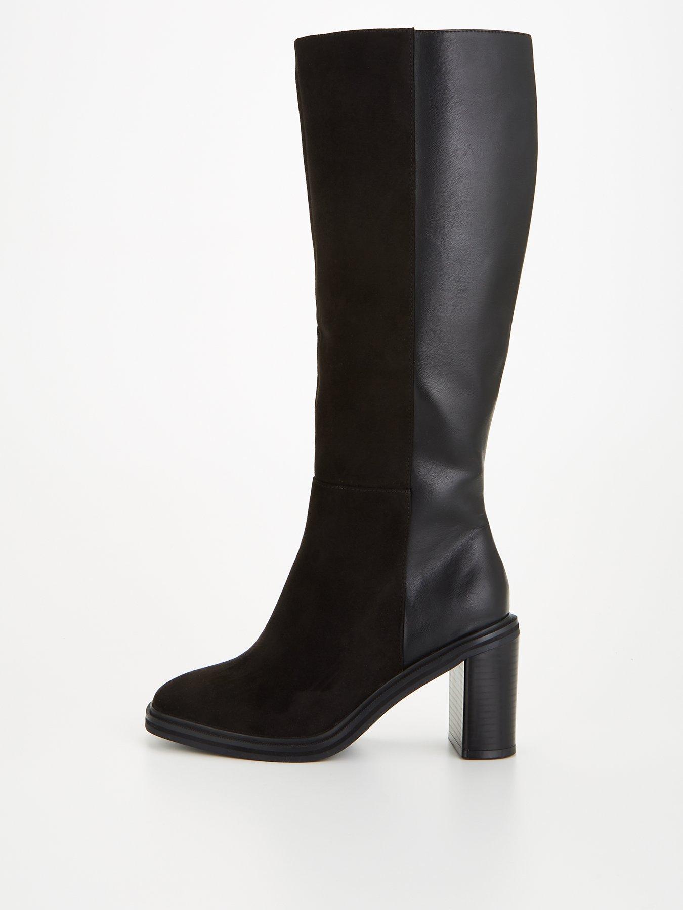 Black leather clearance knee boots sale