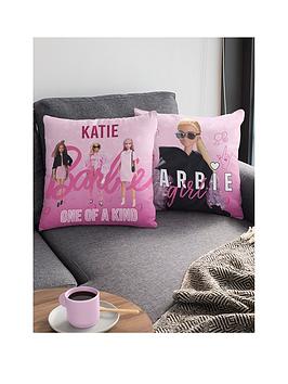 Product photograph of Character World Personalised Barbie Double Sided Cushion from very.co.uk