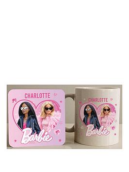 Product photograph of Character World Personalised Barbie Mug And Matching Coaster Set from very.co.uk