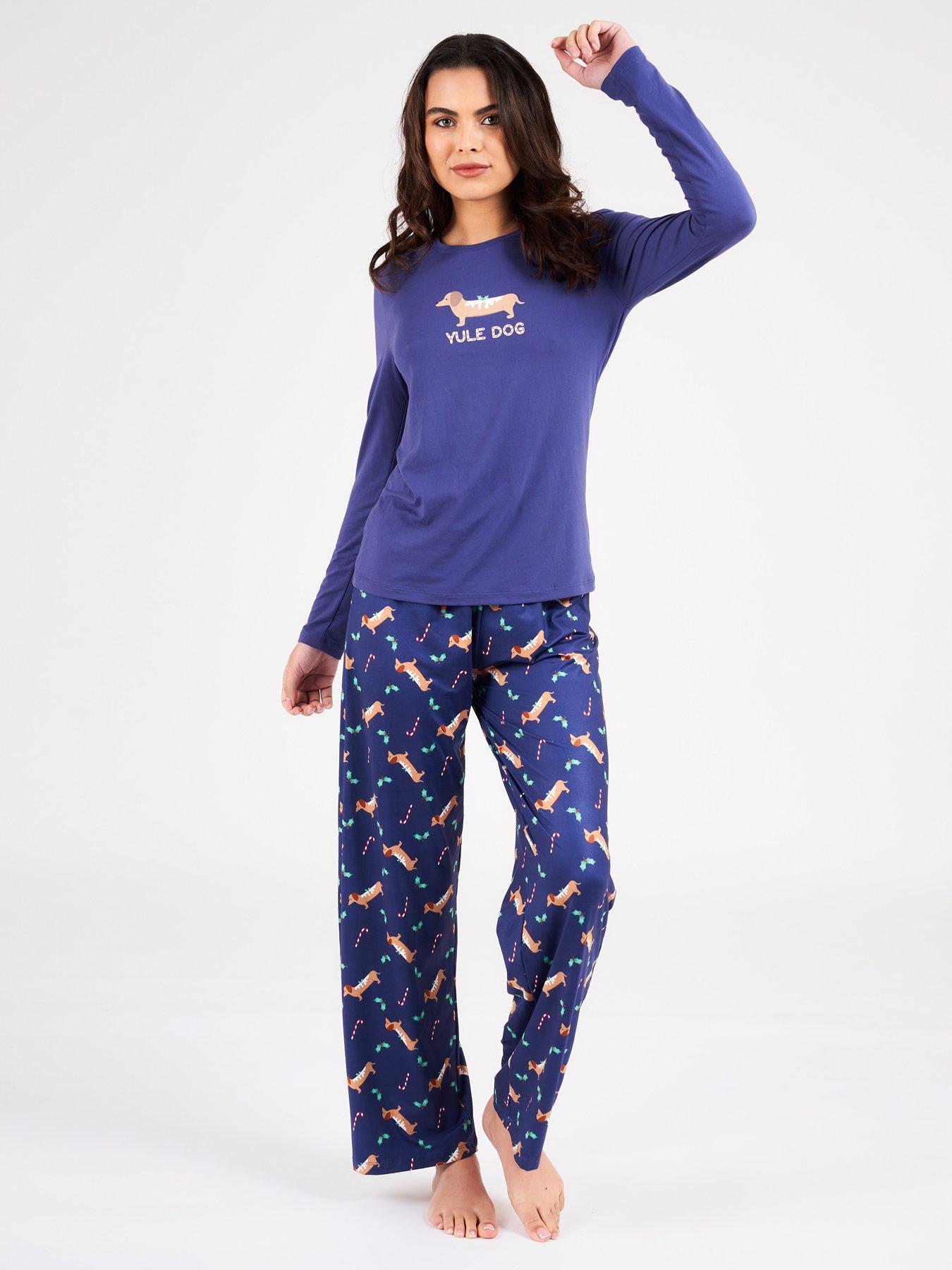 Loungeable Yule Dog Long Sleeve Top And Trouser Pyjamas Blue Very.co.uk