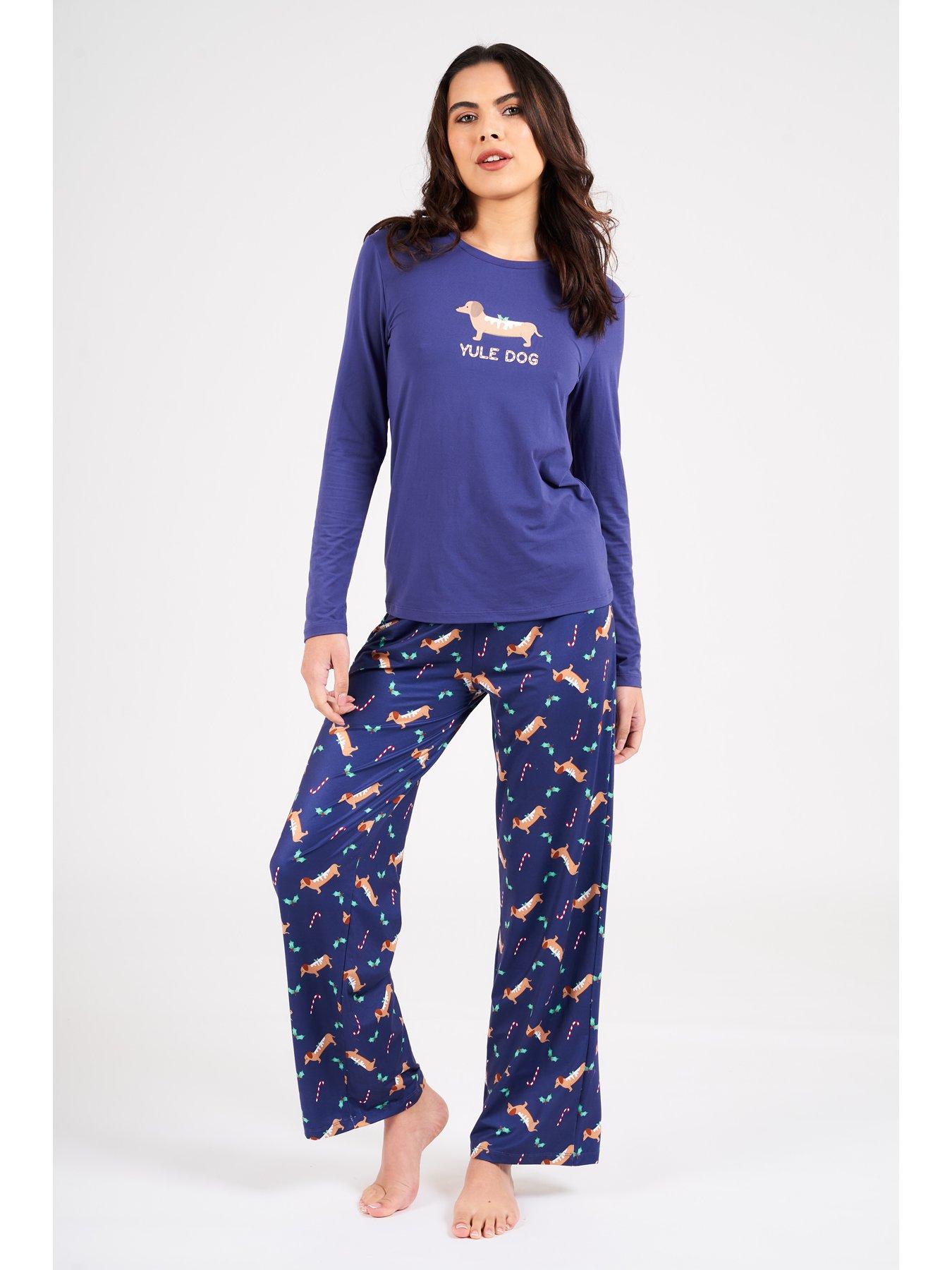 Loungeable Yule Dog Long Sleeve Top And Trouser Pyjamas Blue Very.co.uk