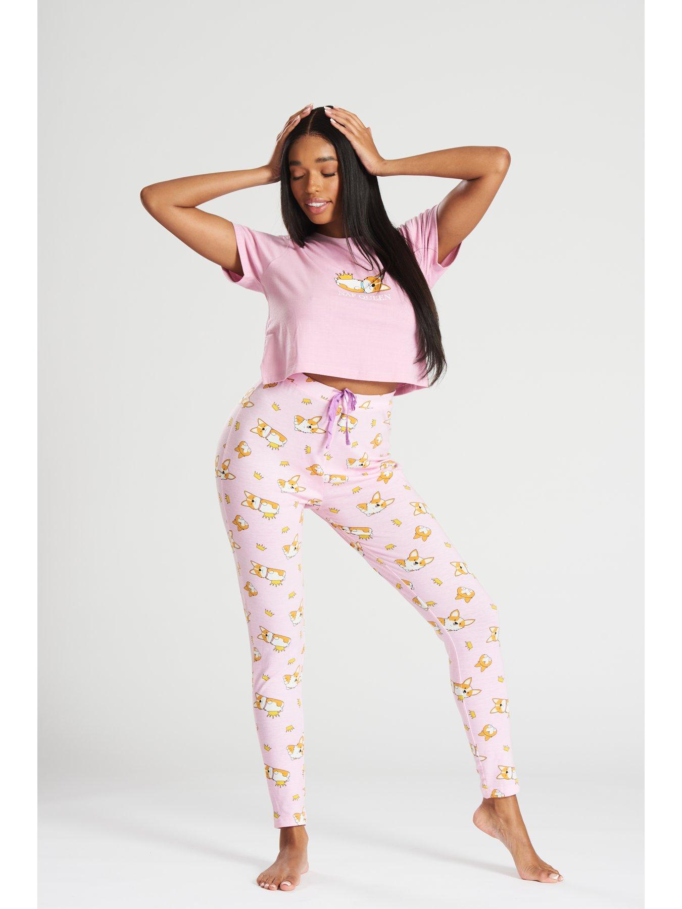 Corgi Nap Queen Boxy T shirt Leggings Set Pink