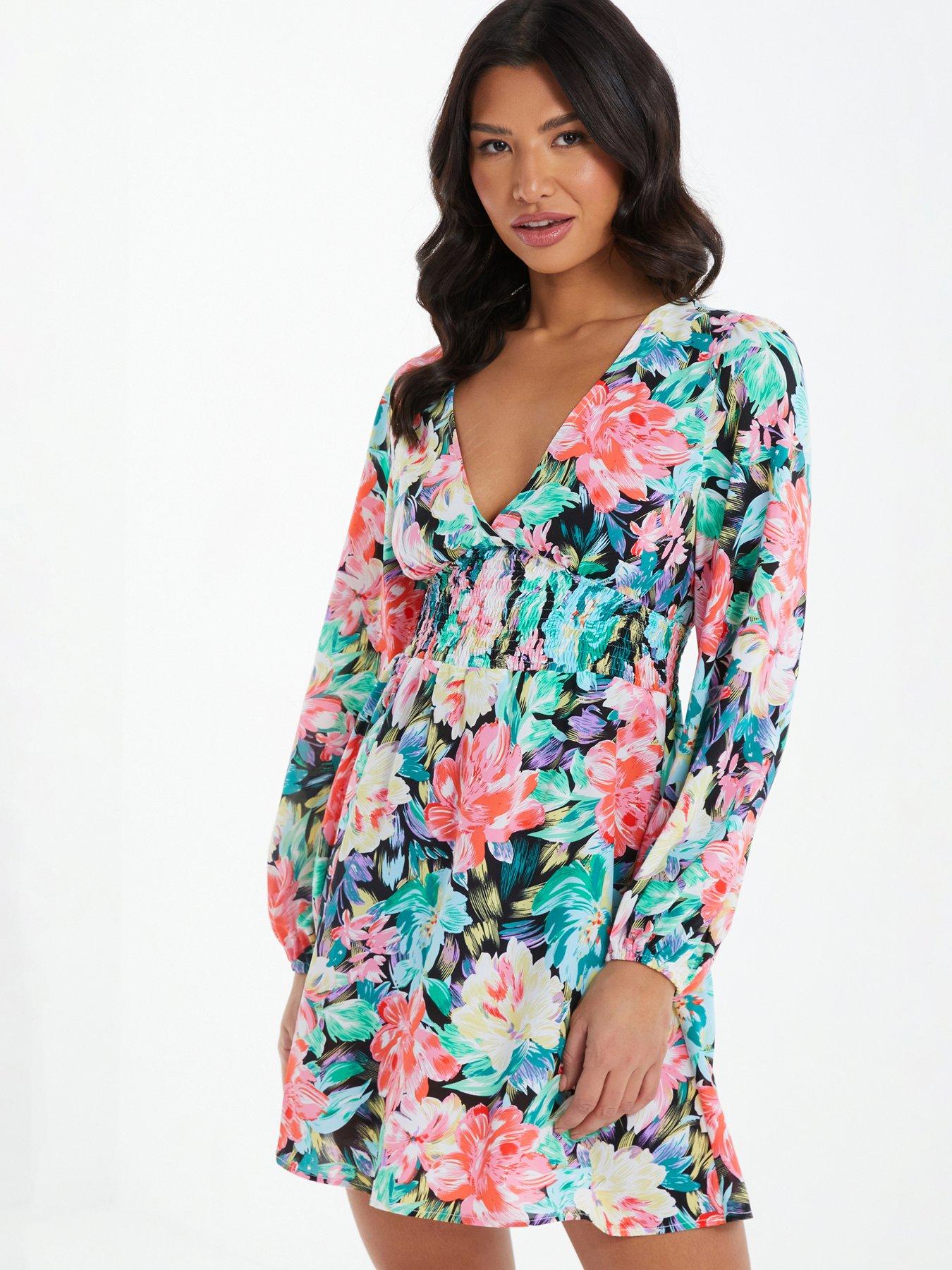 Long sleeve 2024 floral skater dress