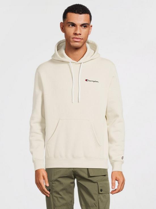 front image of champion-small-logo-hoodie-beige