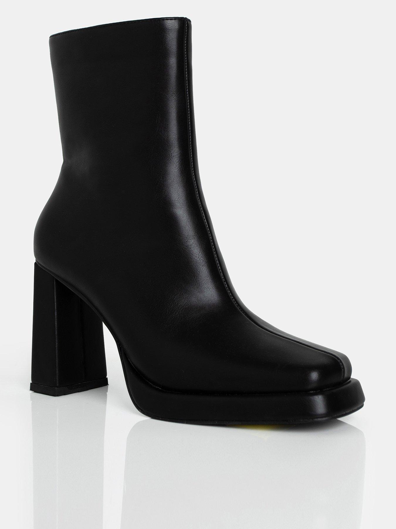 Public Desire Patty Wide Fit Ankle Boots - Black Pu