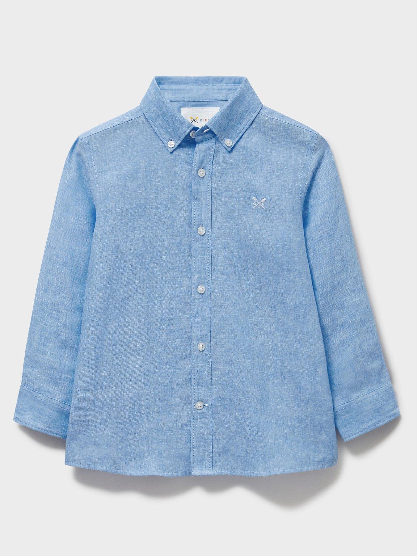 Crew Clothing Boys Linen Long Sleeve Shirt - Light Blue | very.co.uk