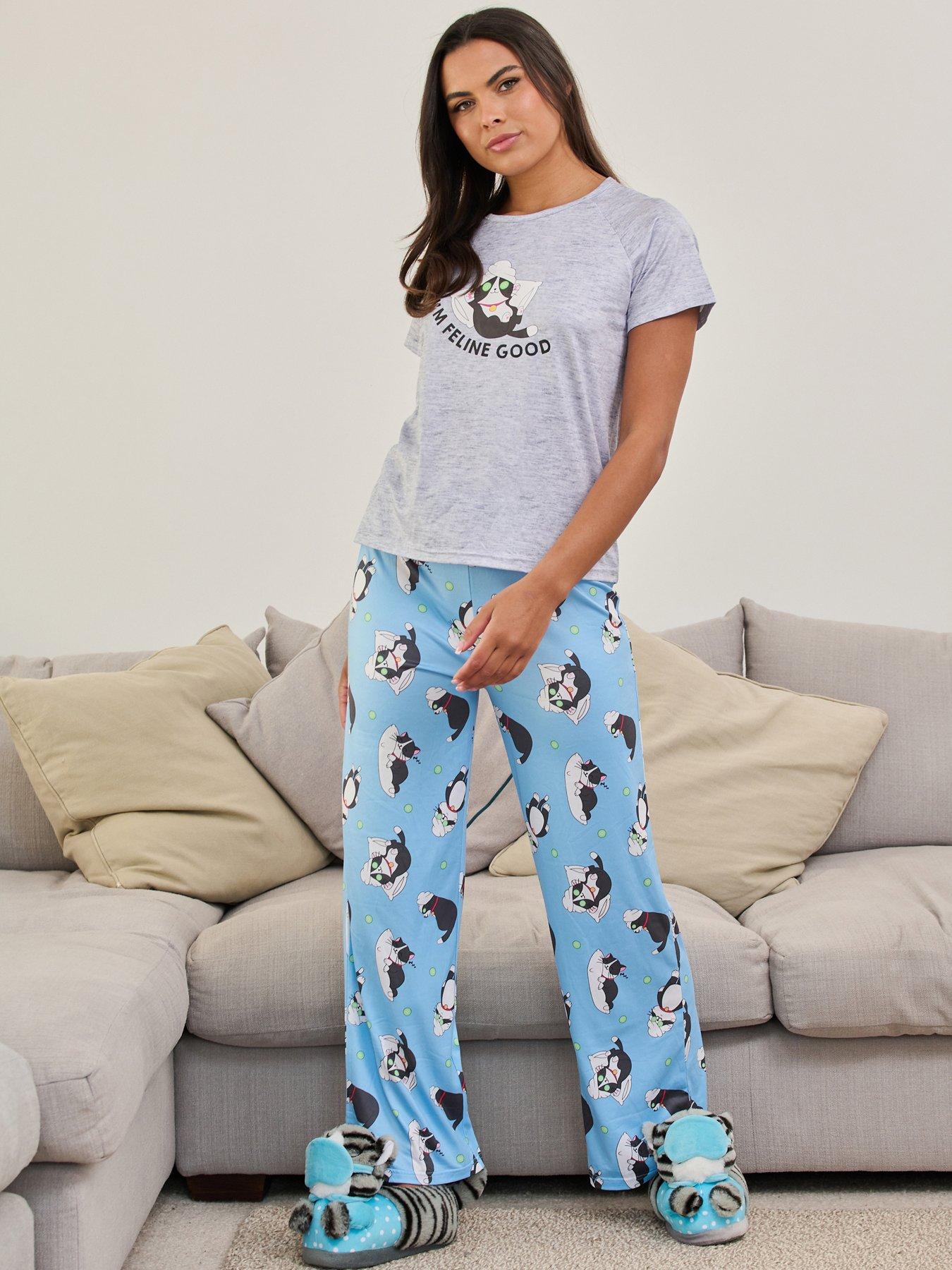 Loungeable Plus teddy bear long shirt and trousers pyjama set in