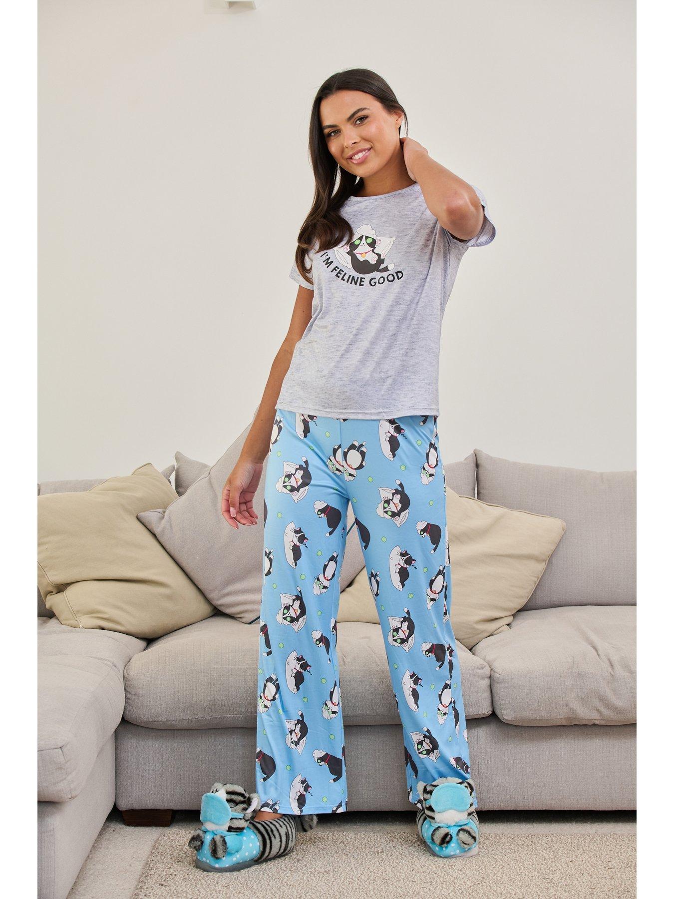 Loungeable Blue Trouser Pyjama Set with Barbie Print