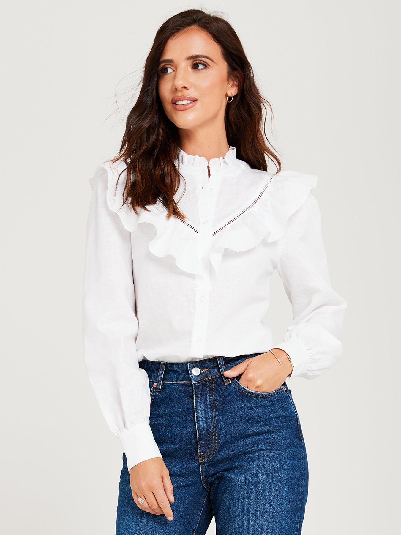 lucy-mecklenburgh-x-v-by-verynbspfrill-detail-trim-insert-blouse--nbspivory