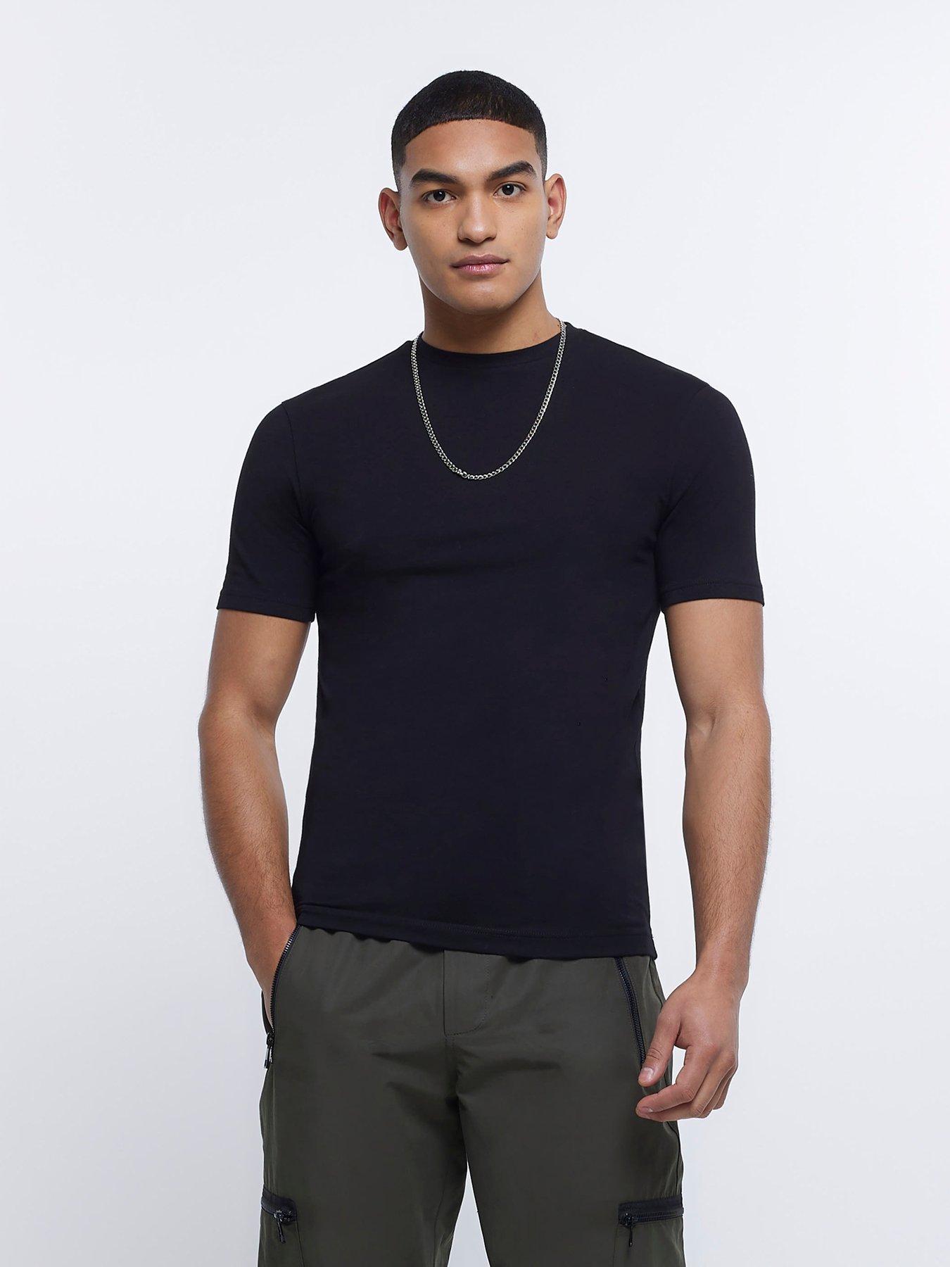 River Island Short Sleeve Muscle Fit TShirt Multipack Black very.co.uk
