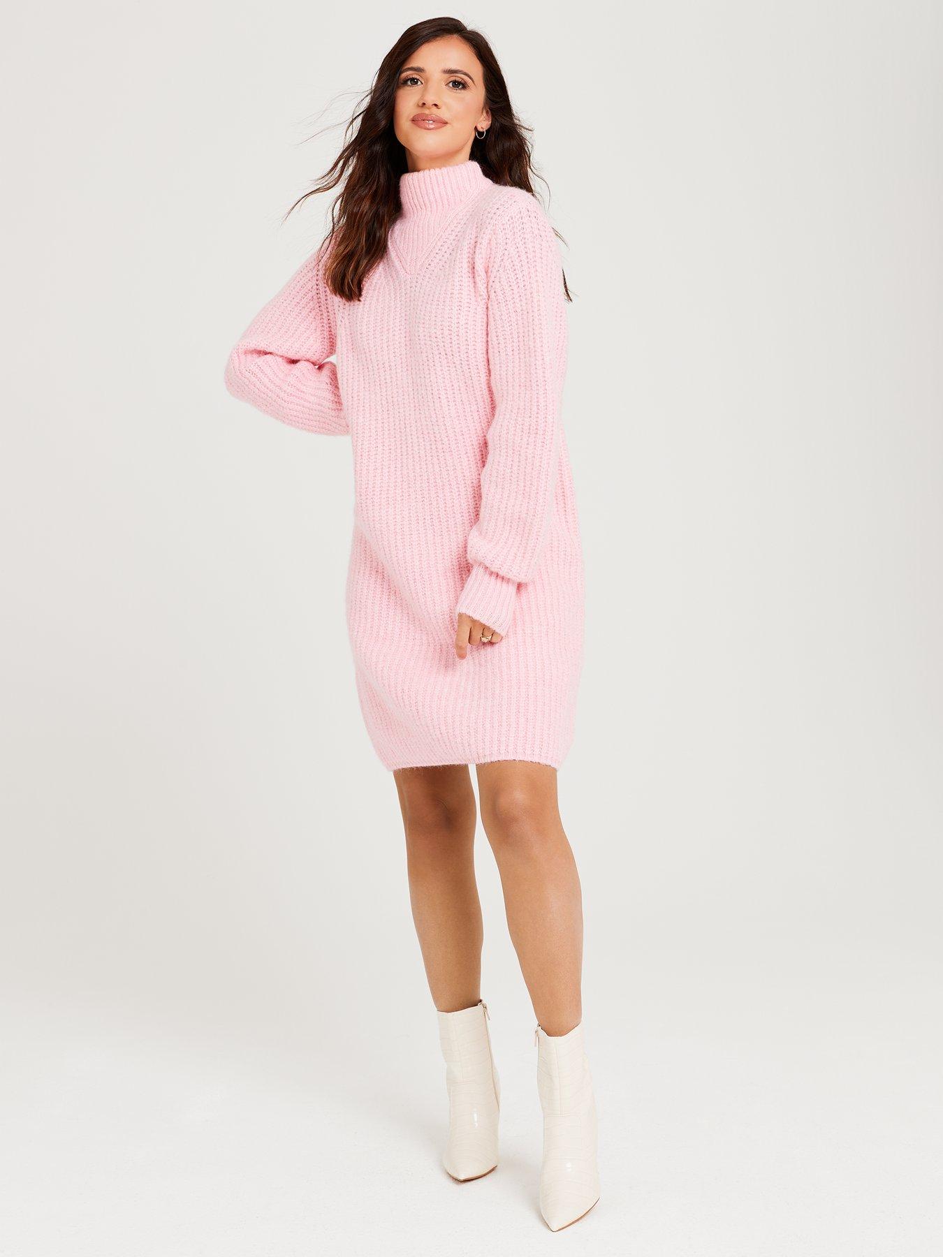 Lucy Mecklenburgh x V by Very High Neck Loose Jumper Dress - Pink