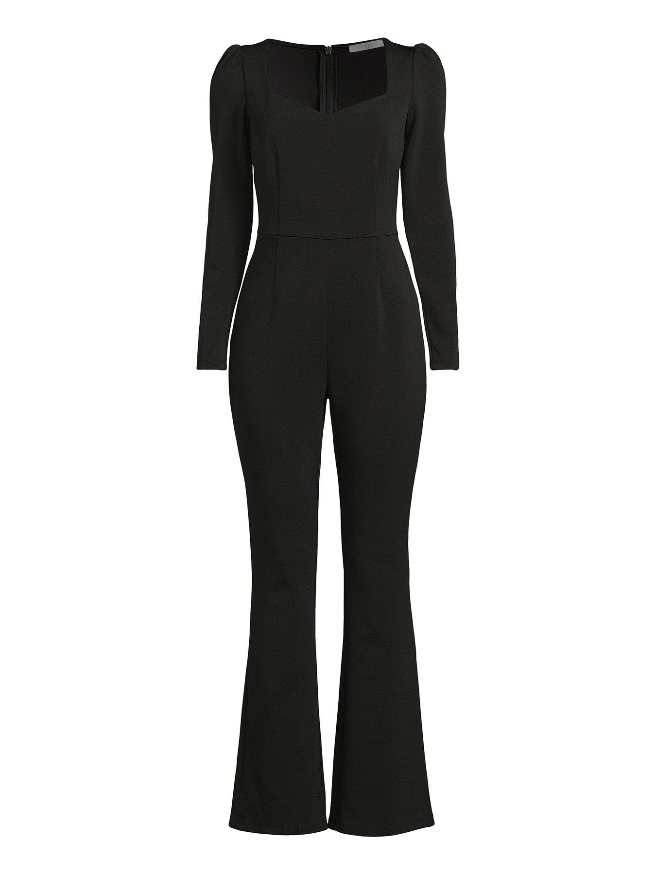 Long Sleeve Sweetheart Neckline Romper in Black