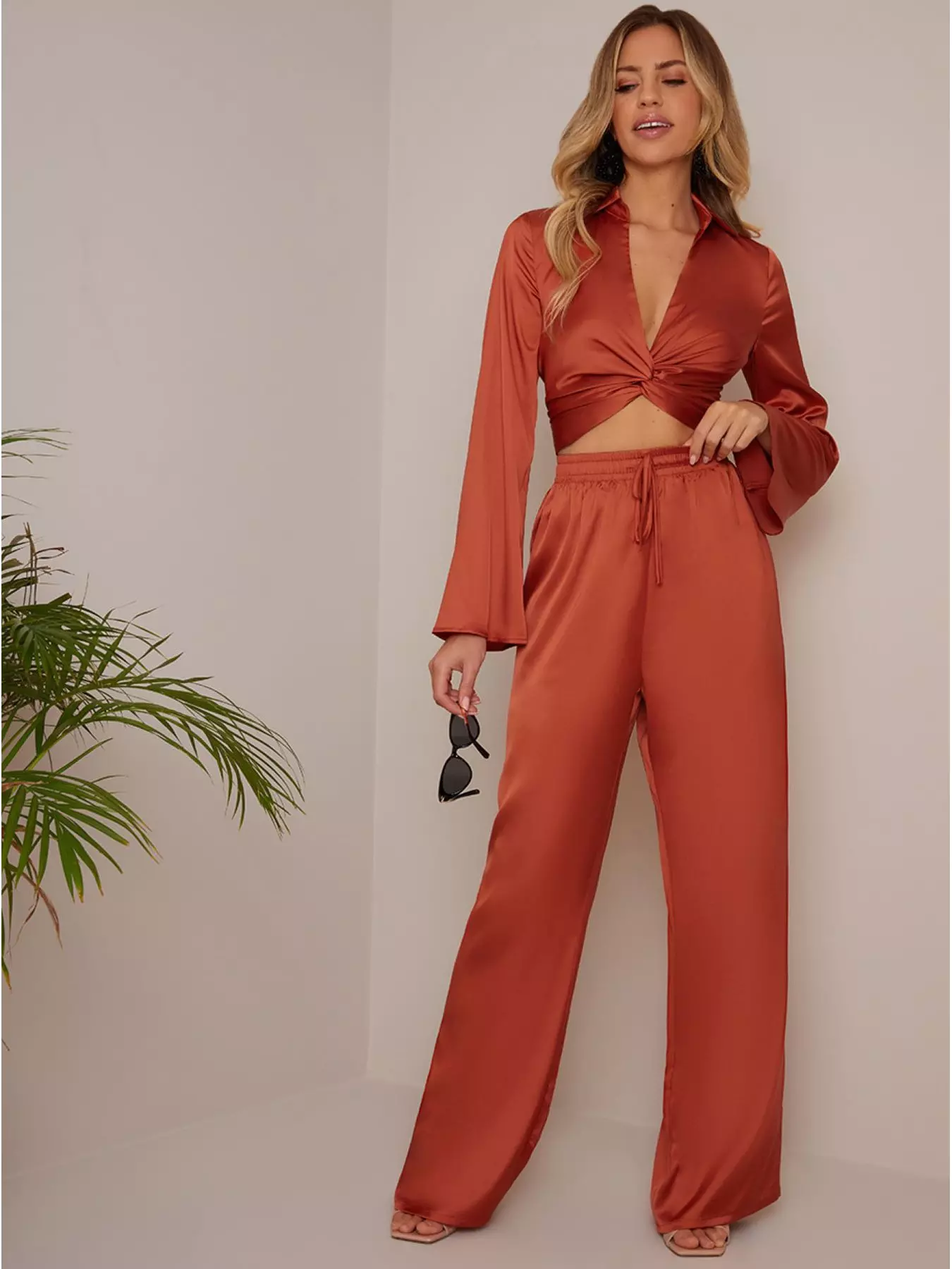 Hooever Womens Casual High Waisted Wide Leg Pants Button Up Straight Leg  Trousers (Apricot, X-Small) at  Women's Clothing store