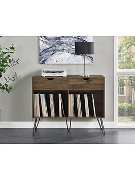 Product photograph of Novogratz Concord 2 Drawer Side Table Turntable Stand - Walnut from very.co.uk