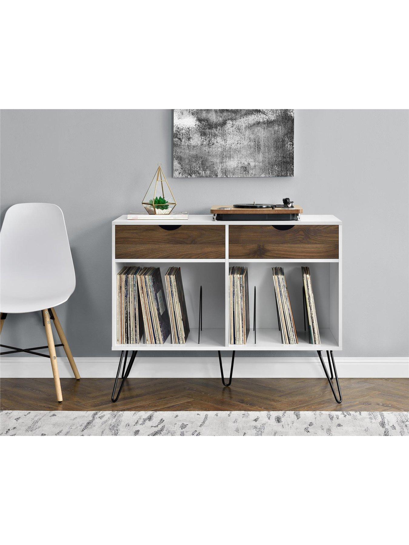 Product photograph of Novogratz Concord 2 Drawer Side Table Turntable Stand - White Oak from very.co.uk
