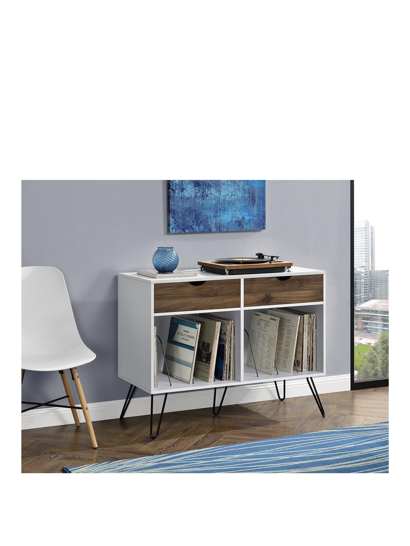 Image 2 of 4 of Novogratz Concord 2 Drawer Side Table/Turntable Stand - White/Oak