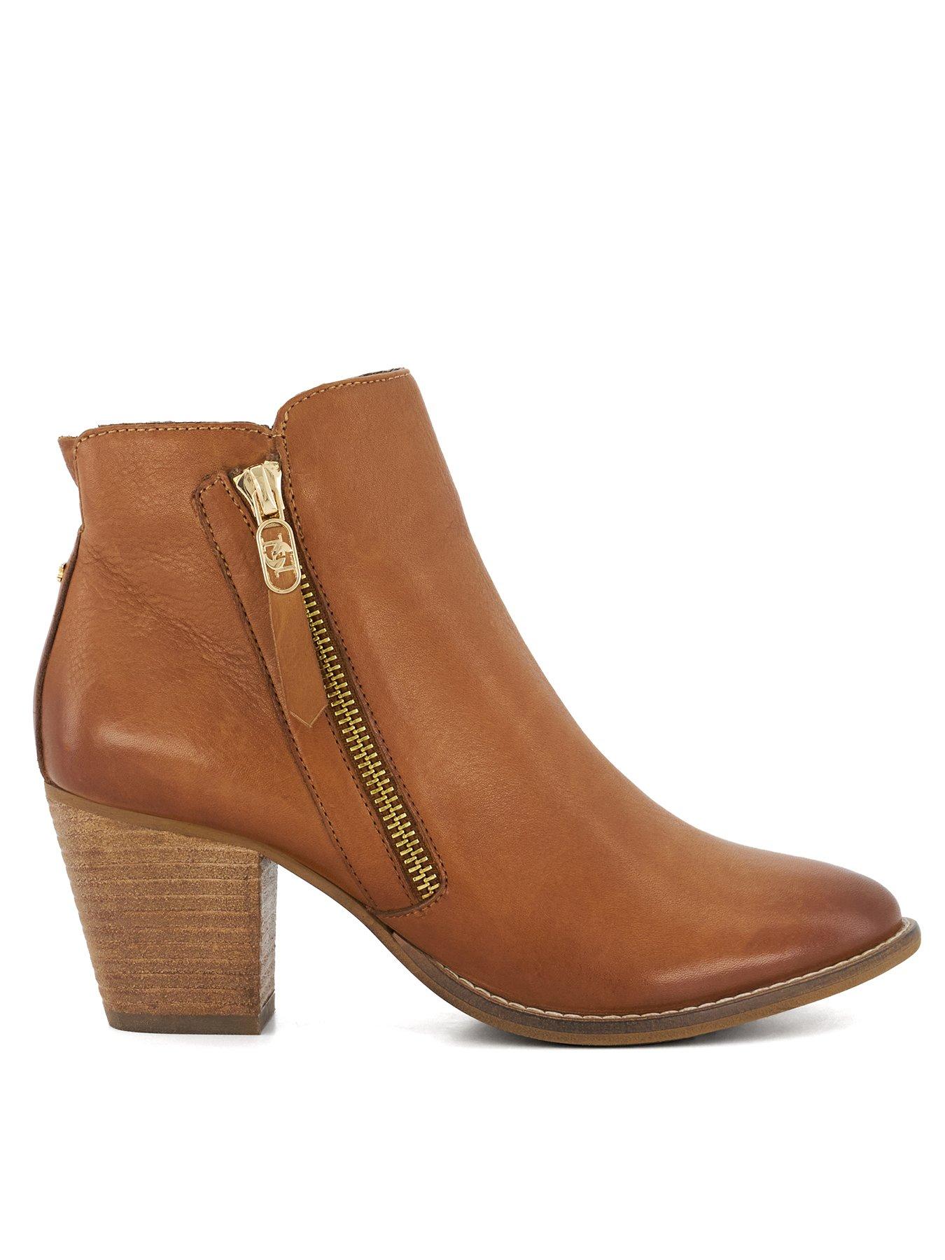 Dune London Dune Paicey Mid Block Leather Heel Ankle Boots Tan