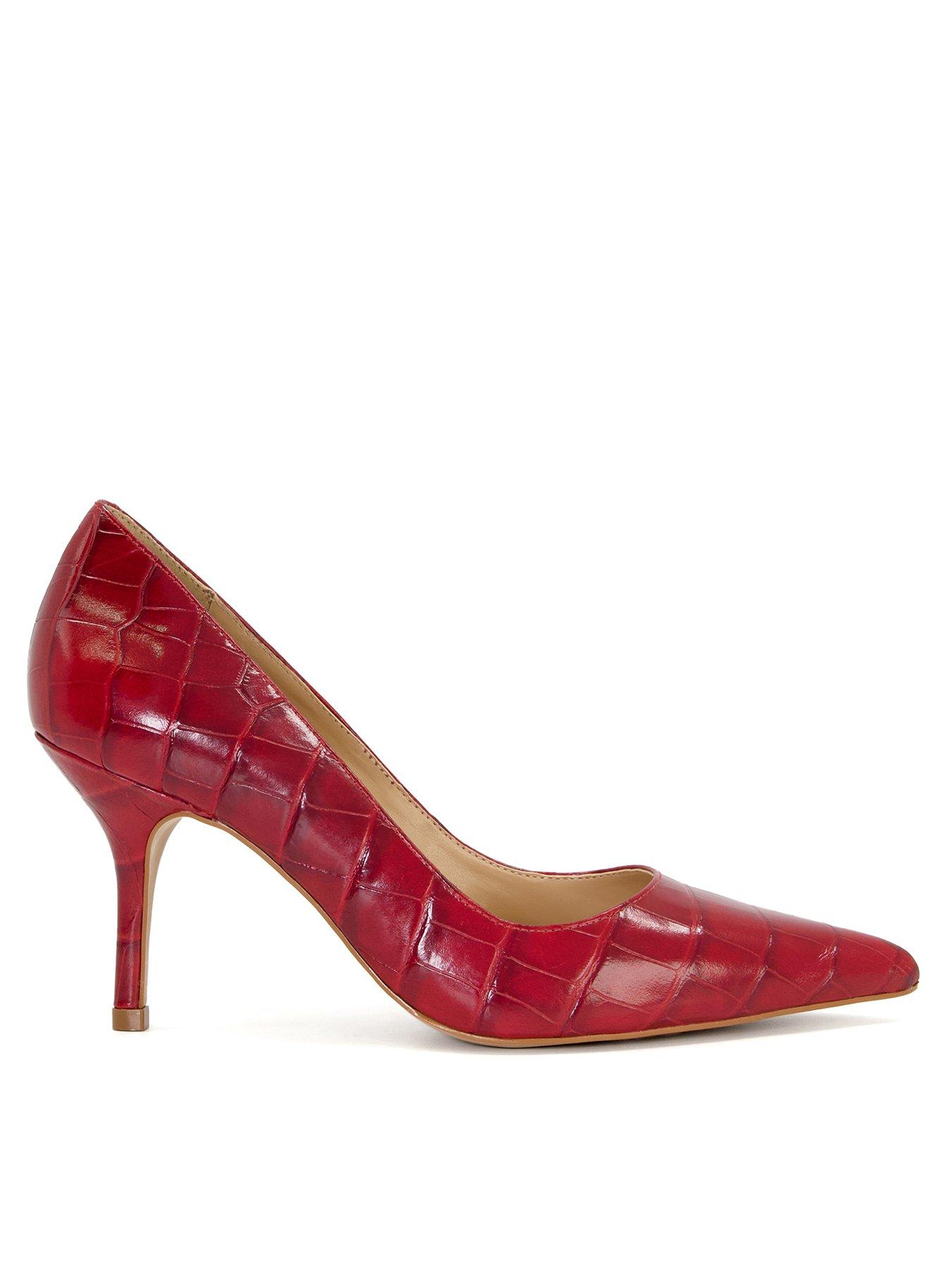 undefined Dune Bold Leather Croc-Effect Court Shoes - Red