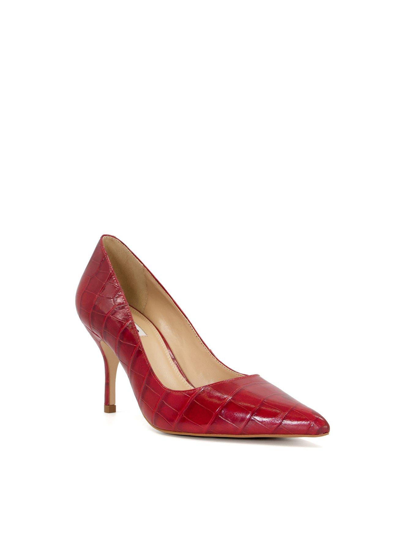 Dune Bold Leather Croc Effect Court Shoes Red