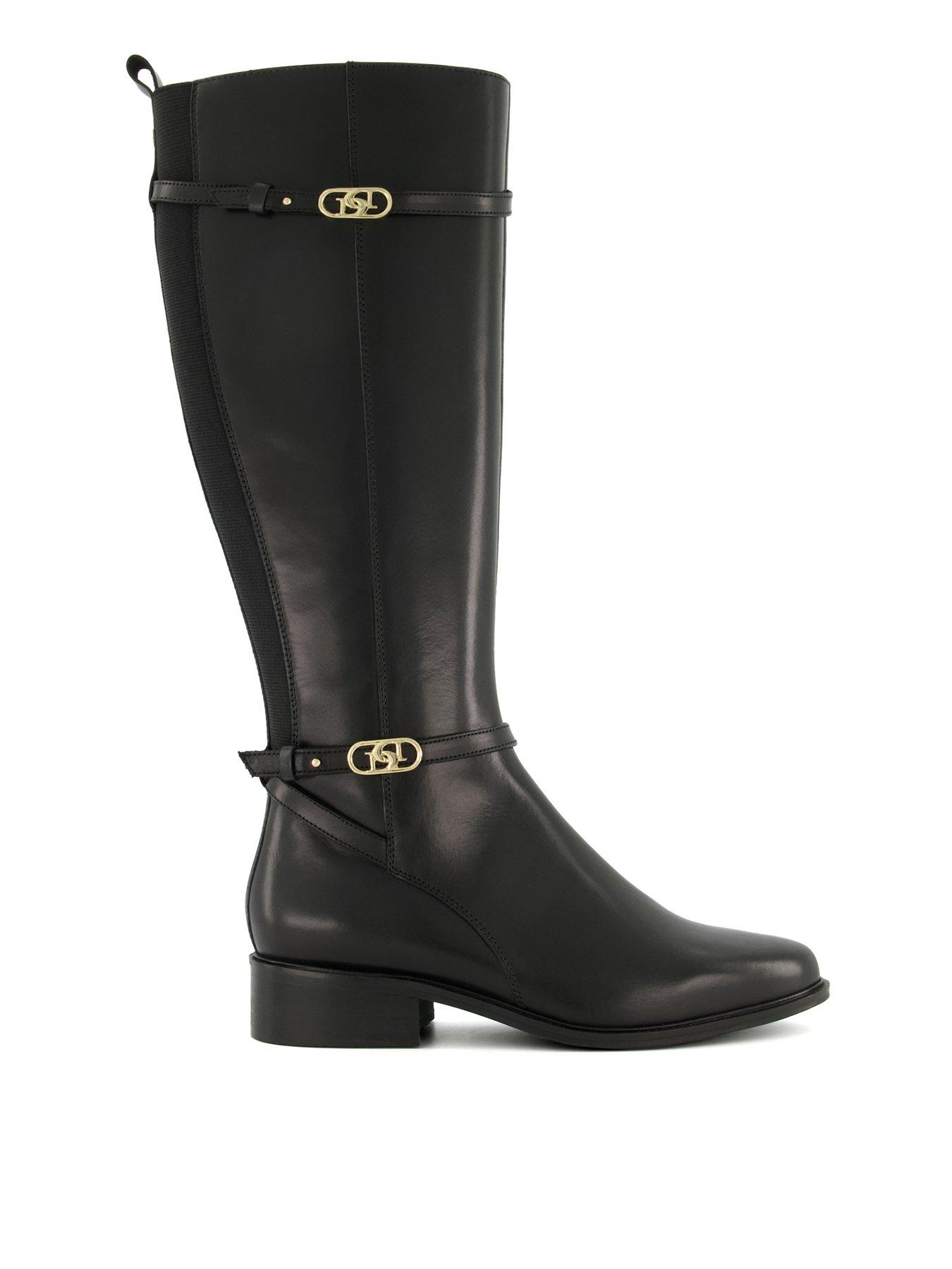 Dune London Dune Tup Leather Knee High Riding Boots - Black | very.co.uk