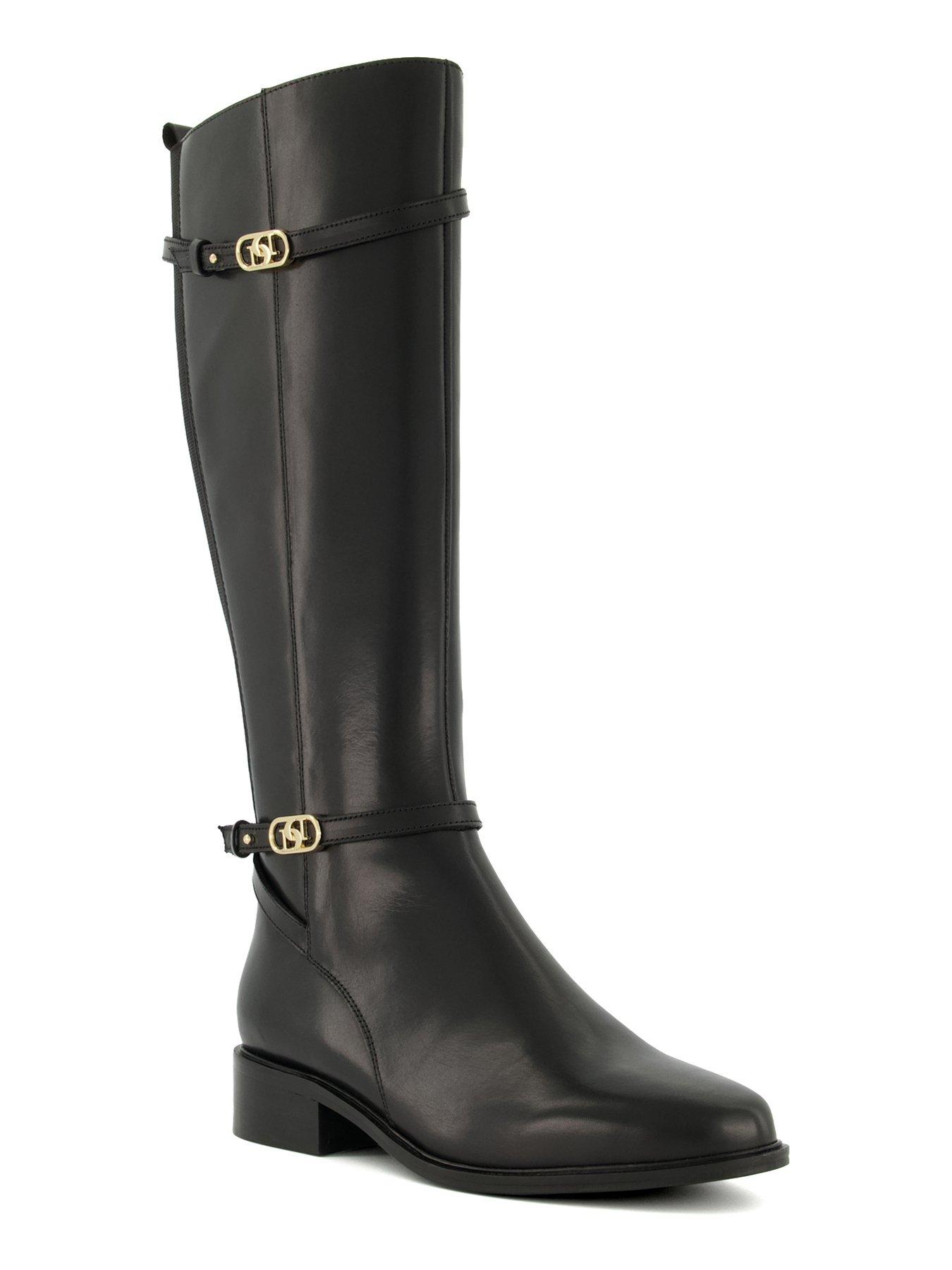 Dune London Dune Tup Leather Knee High Riding Boots - Black | very.co.uk