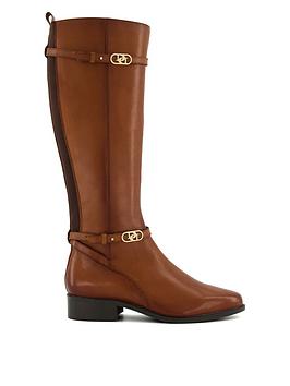 dune london dune tup leather knee high riding boots - tan