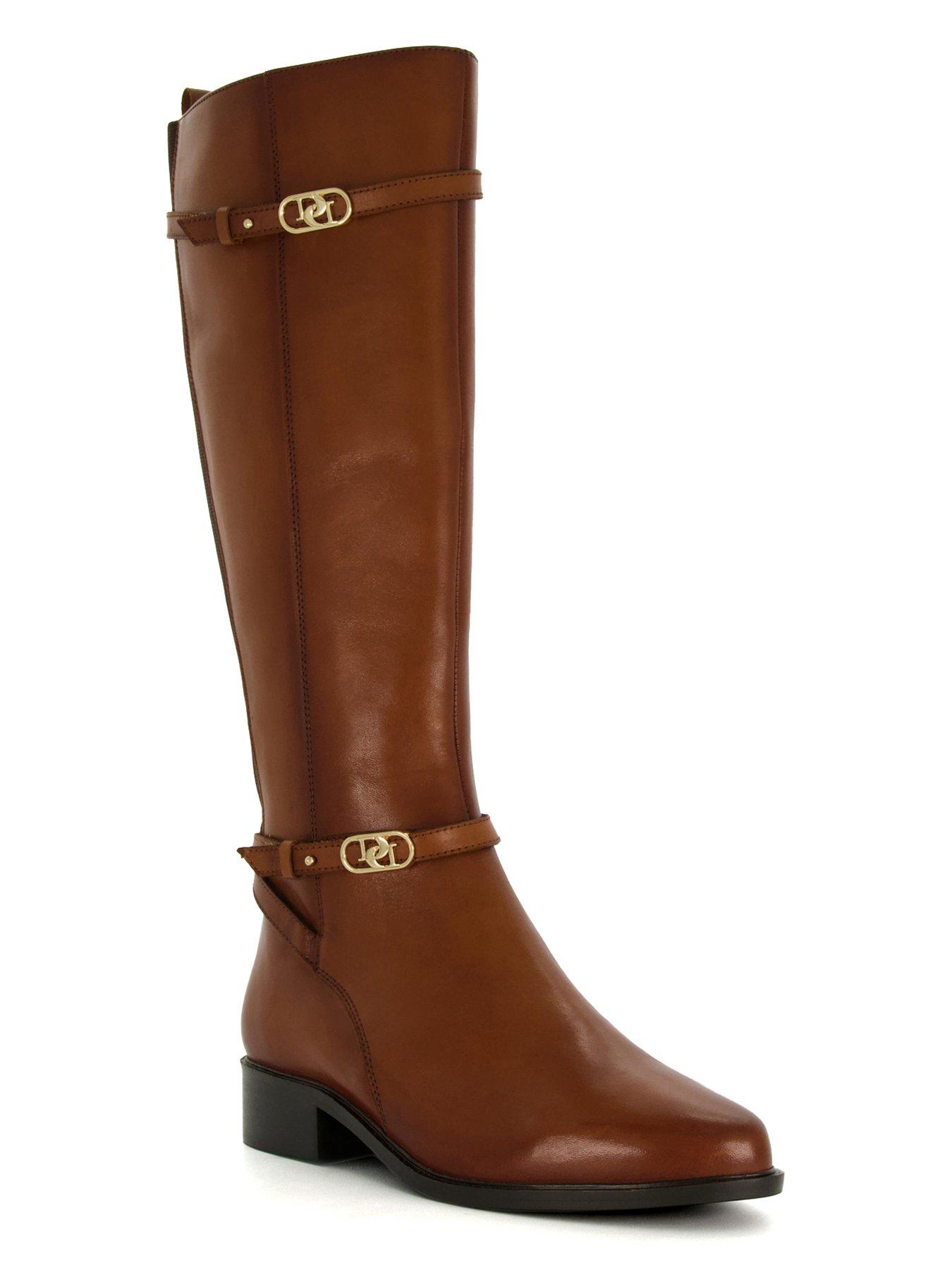 Dune London Dune Tup Leather Knee High Riding Boots - Tan | very.co.uk