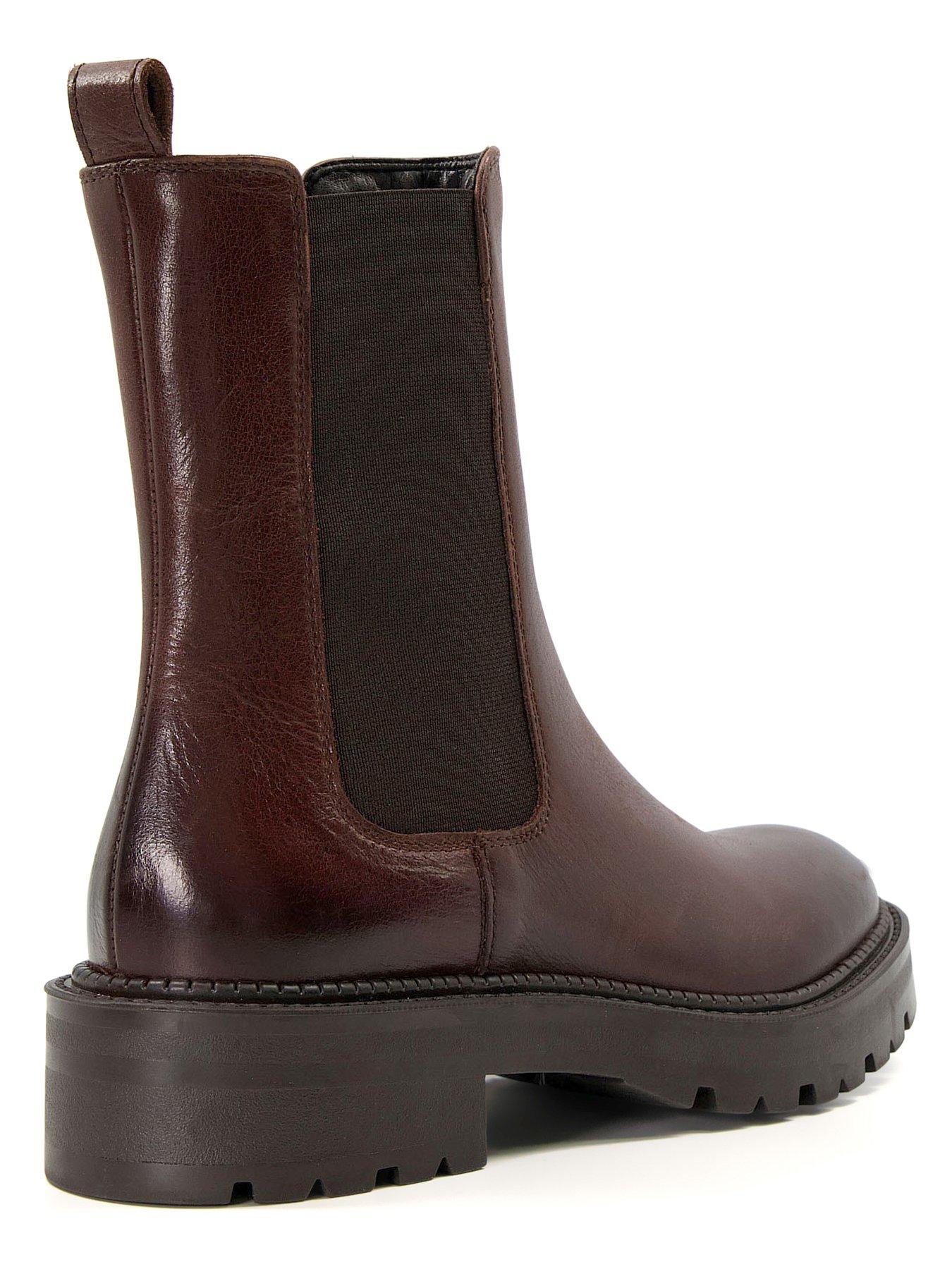 Dune Picture Leather Cleated Biker Boots Brown