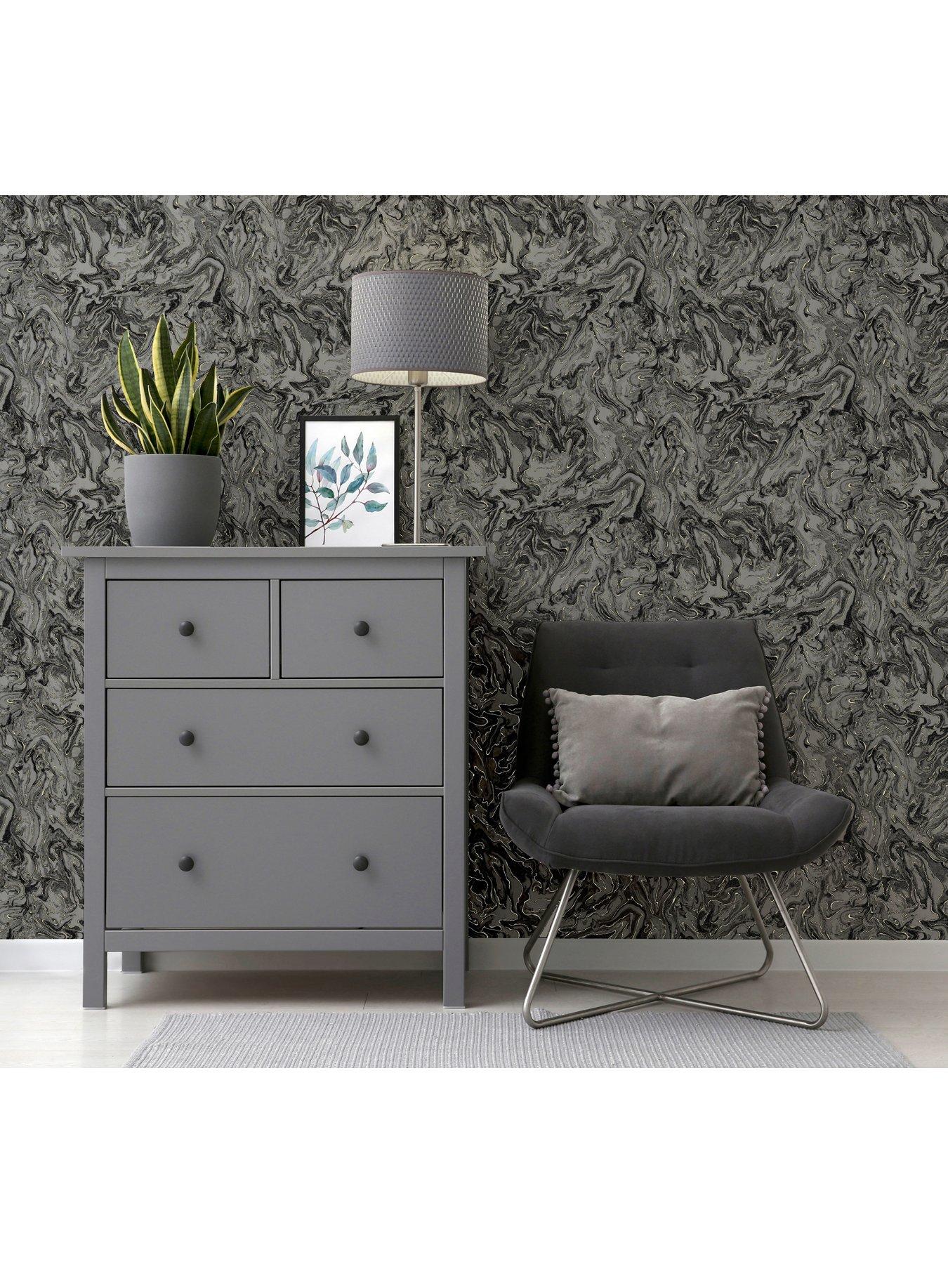 Product photograph of Arthouse Liquid Marble Charcoal Wallpaper from very.co.uk