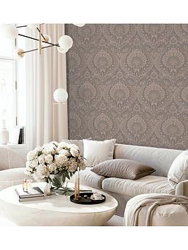 Product photograph of Arthouse Luxe Damask Chocolate Rose Gold Wallpaper from very.co.uk