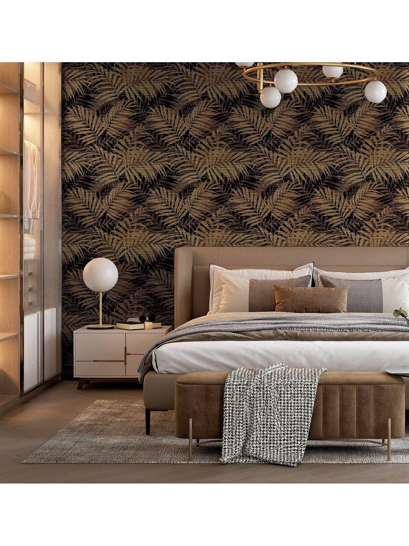 ARTHOUSE Textured Palm Gold and Chocolate Wallpaper very.co.uk