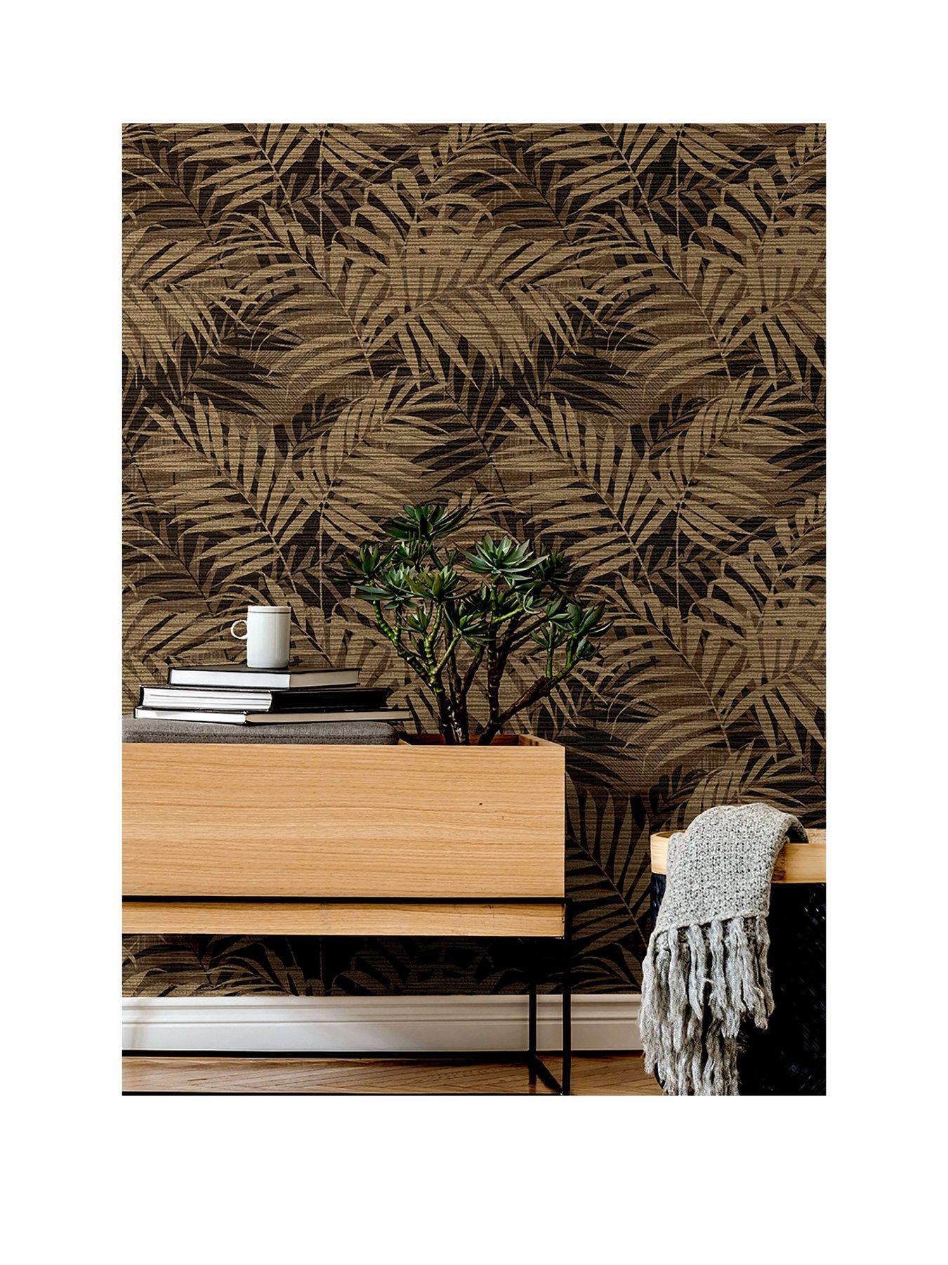 ARTHOUSE Textured Palm Gold and Chocolate Wallpaper very.co.uk