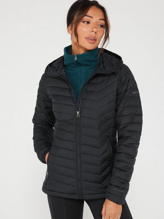 front image of columbia-womens-powder-lite-hooded-jacket-black
