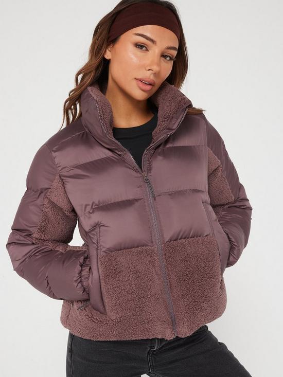 front image of columbia-womens-leadbetter-point-sherpa-hybrid-brown
