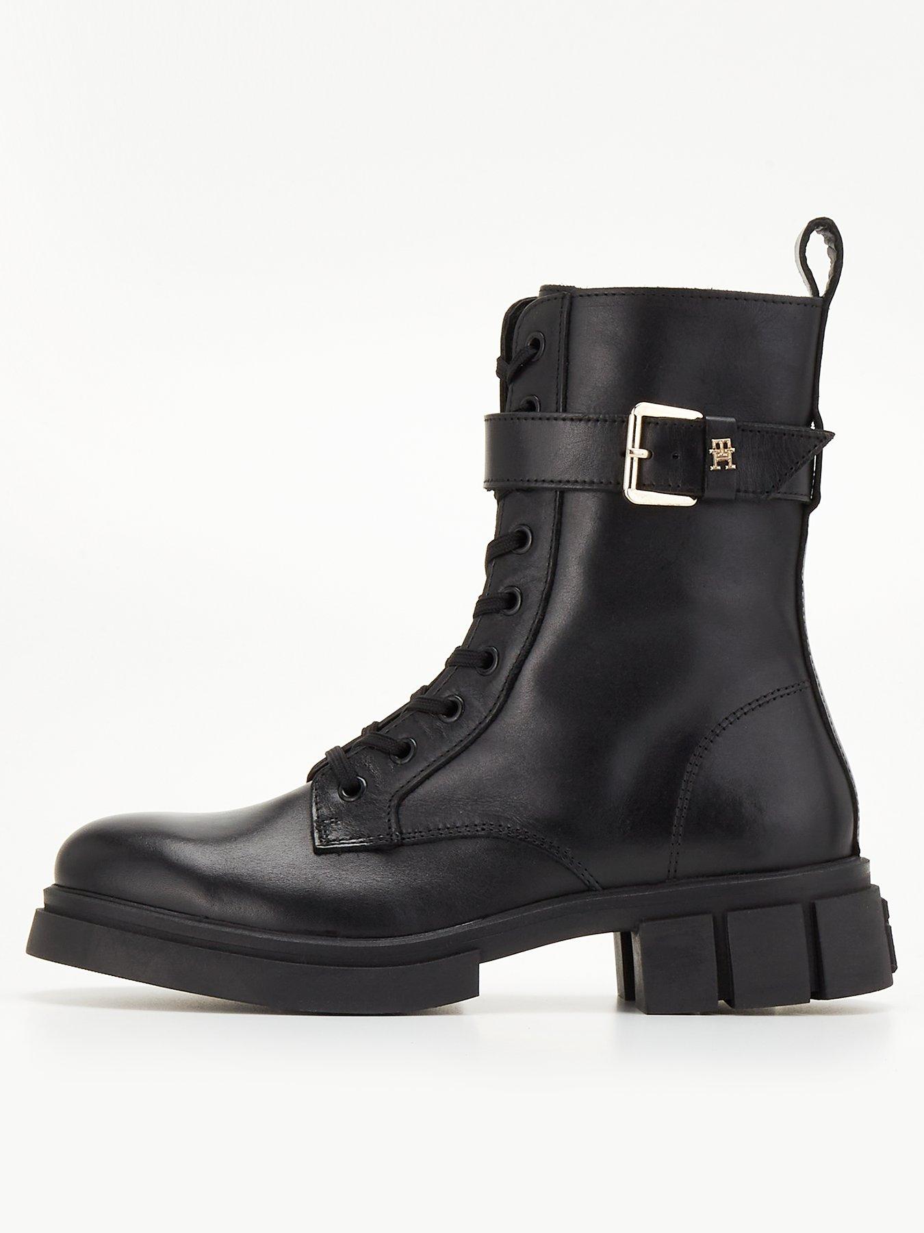 Cool Feminine Leather Biker Boot Black