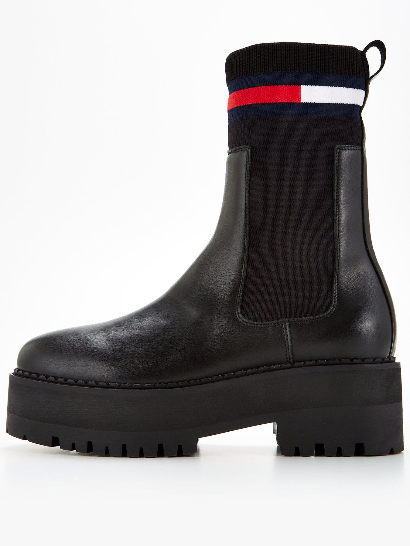Tommy Jeans Leather Chelsea Sock Boot Black Very