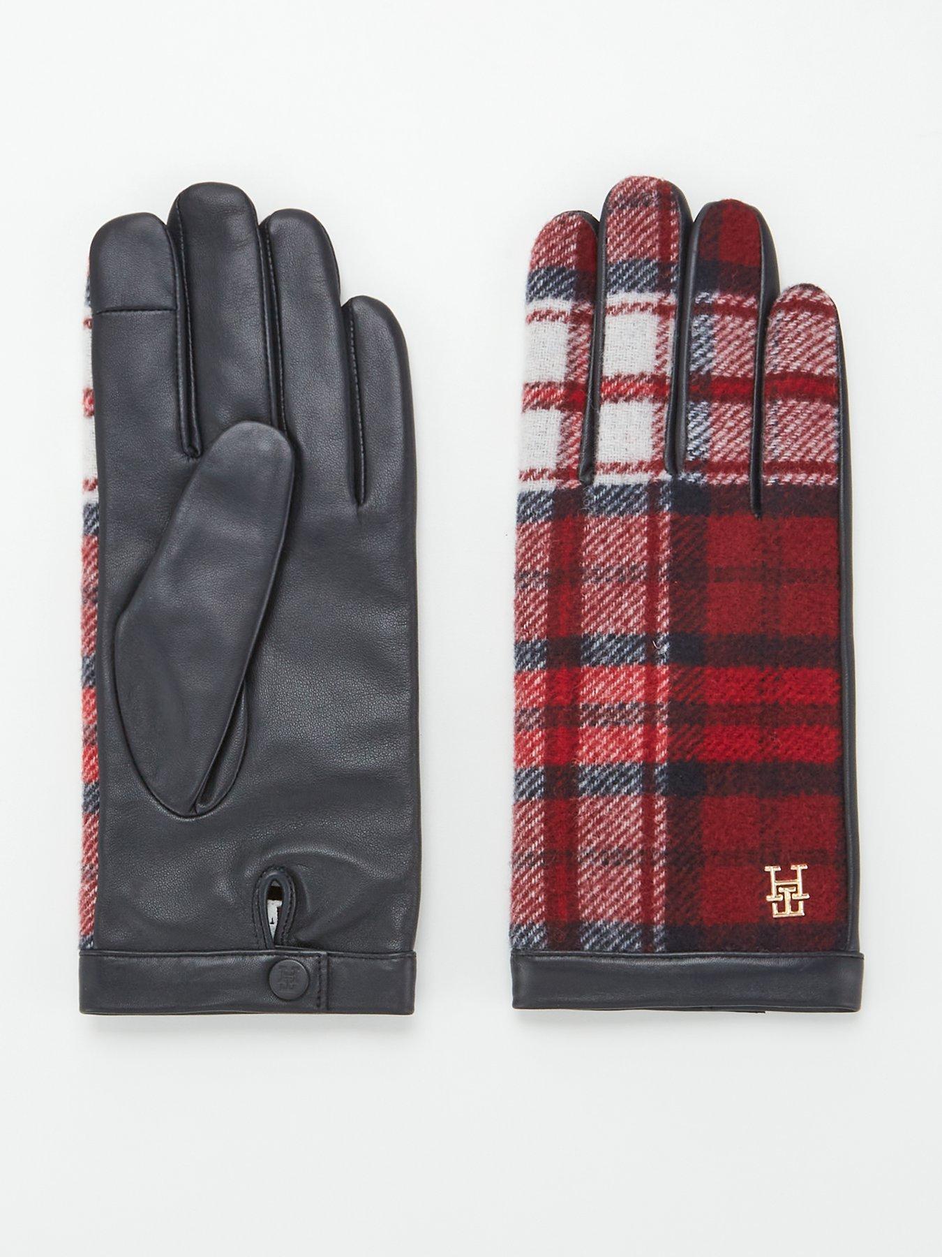 Tommy Hilfiger Check Leather Gloves Blue very
